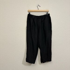 MATCH POINT Linen Basic Pull-On Capri Pants in Black #LP20 Lagenlook